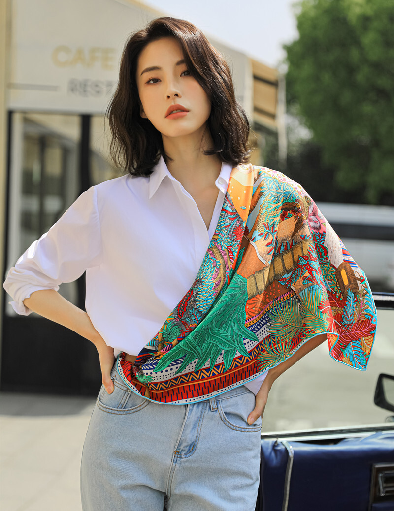 Hangzhou's new-temperature orange-grained scarf, 100 silk scarf girl.