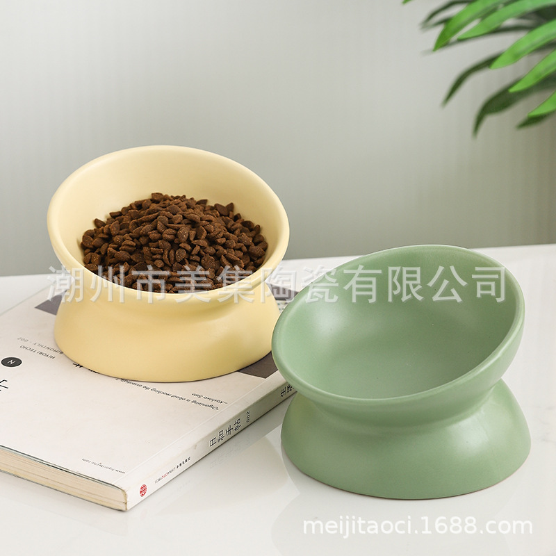 貓碗陶瓷貓食盆護頸斜口碗防黑下巴碗防打翻可愛寵物碗貓咪碗批發