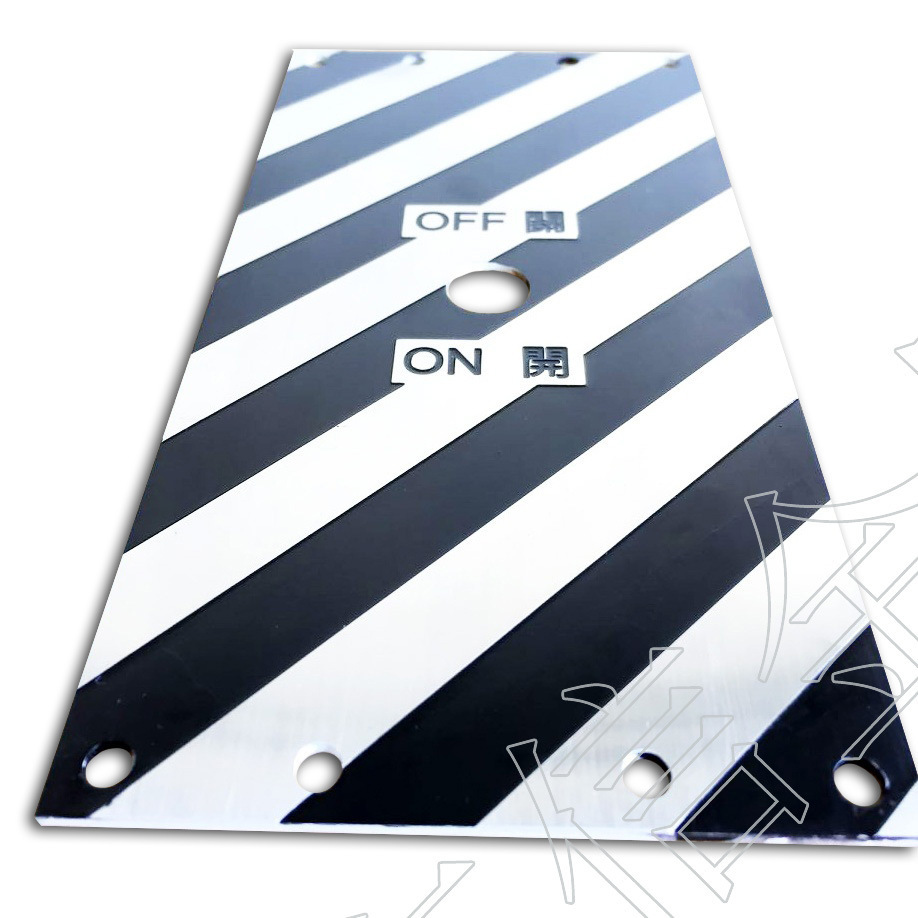 Elevator metal panels, metal stripes, stainless steel engravings.