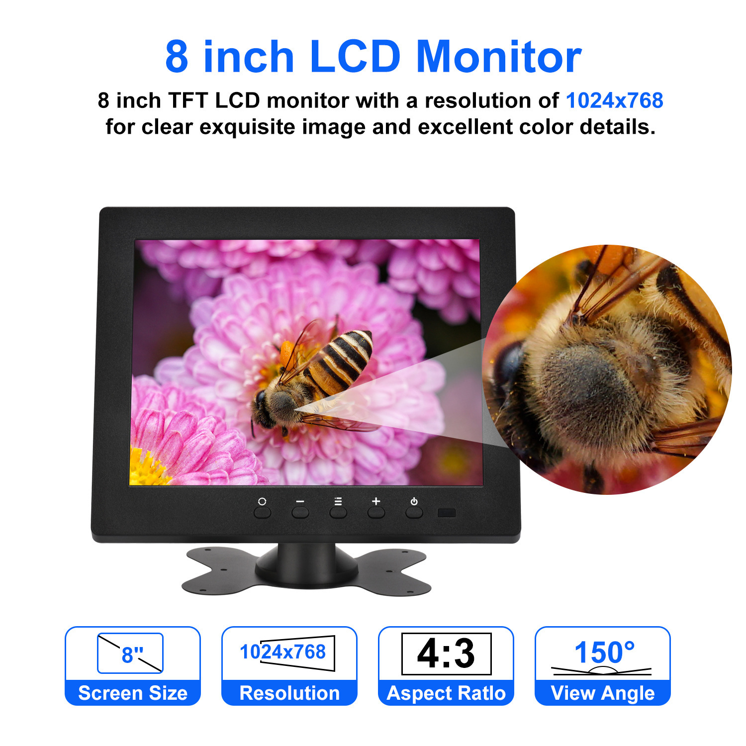 8-inch high-resolution monitor 801B computer-protected industrial laser-marked photo of USB multimedia LCD screen