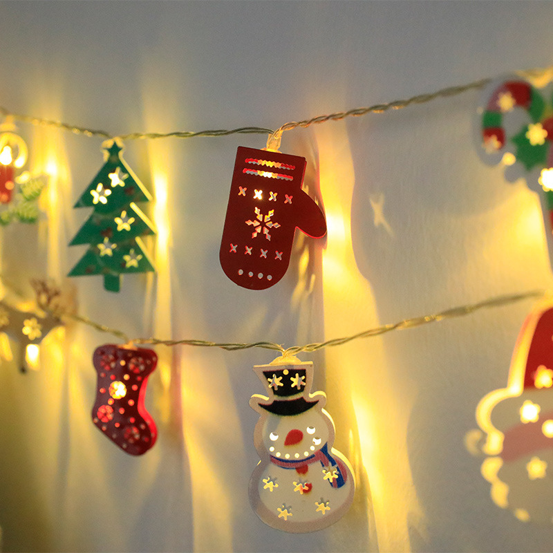 LED battery lights with Christmas stocking gloves bells for Snowflake's Christmas Iron Decoration Light