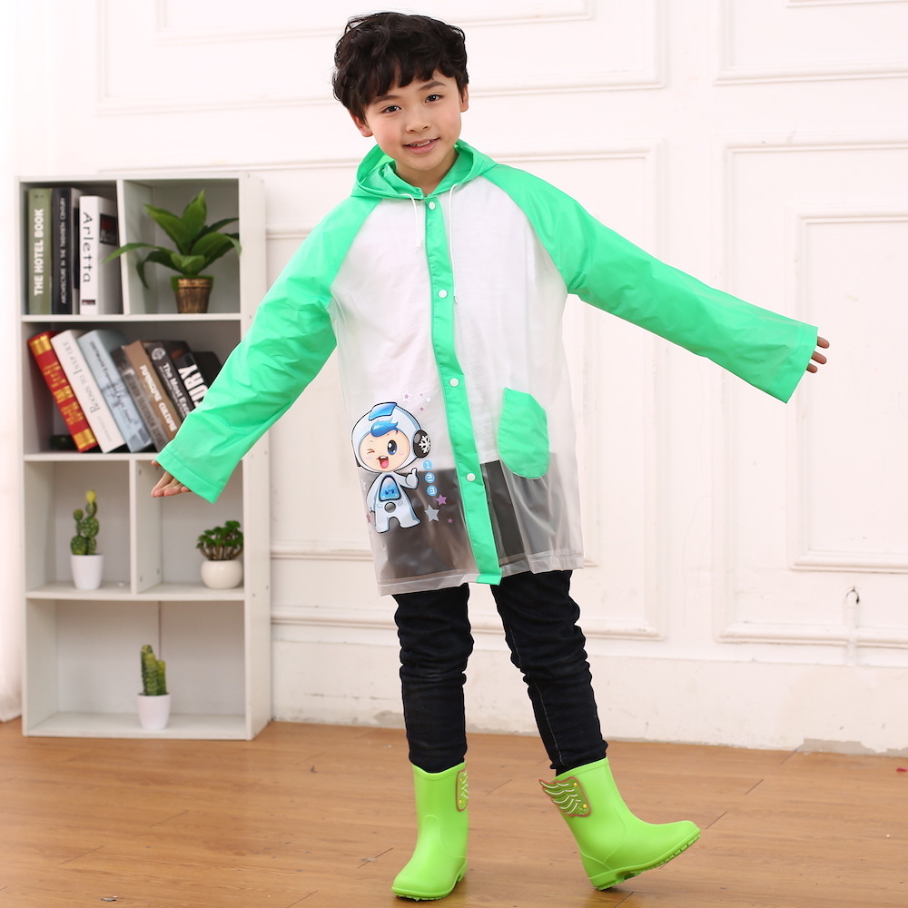 Children's raincoats, cute and transparent, baby girl pupils pvc with long rain caps, raincoats