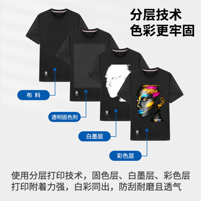 小型服装t恤数码直喷印花机器衣服纺织布料裁片成衣dtg白墨打印机