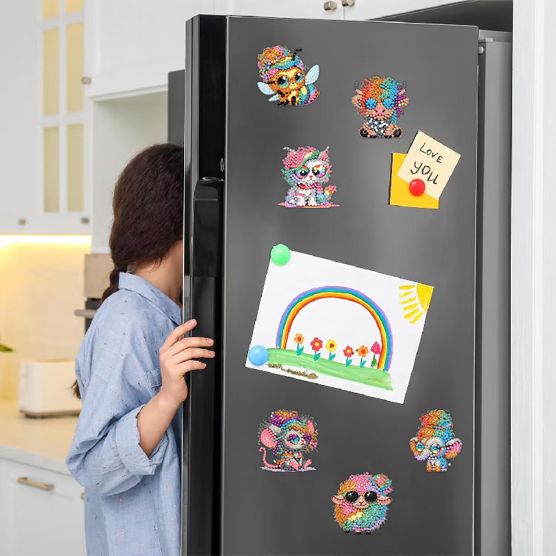 Diamond drawings DIY series with magnet refrigerators with six combinations of animal-type interior decorations