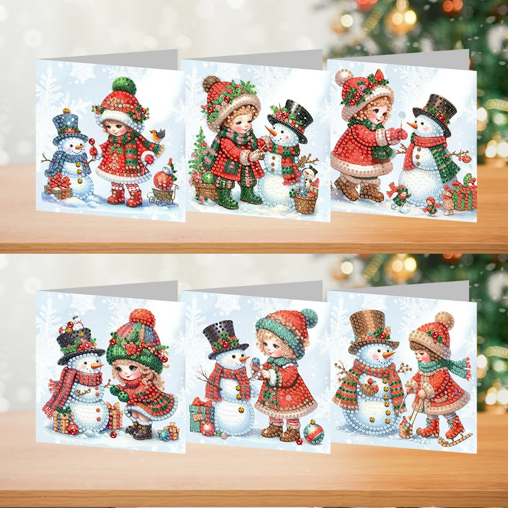 The Christmas series of new diamond drawings drilled six hand-held cards for little girls and snowmen.