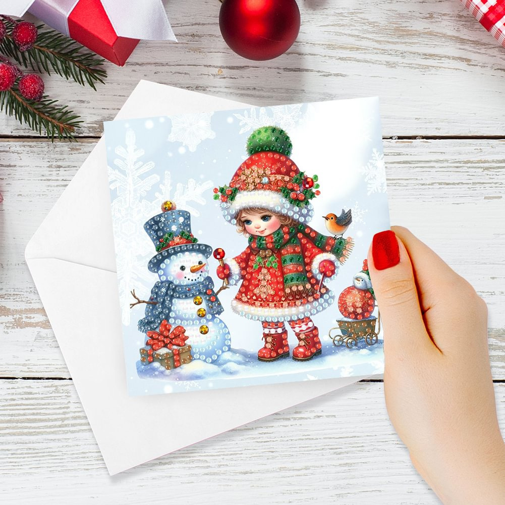 The Christmas series of new diamond drawings drilled six hand-held cards for little girls and snowmen.