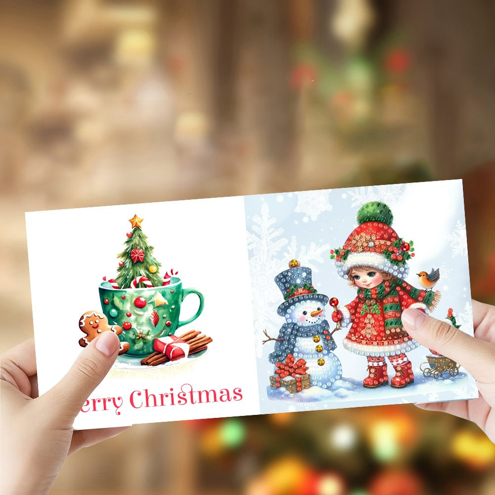 The Christmas series of new diamond drawings drilled six hand-held cards for little girls and snowmen.