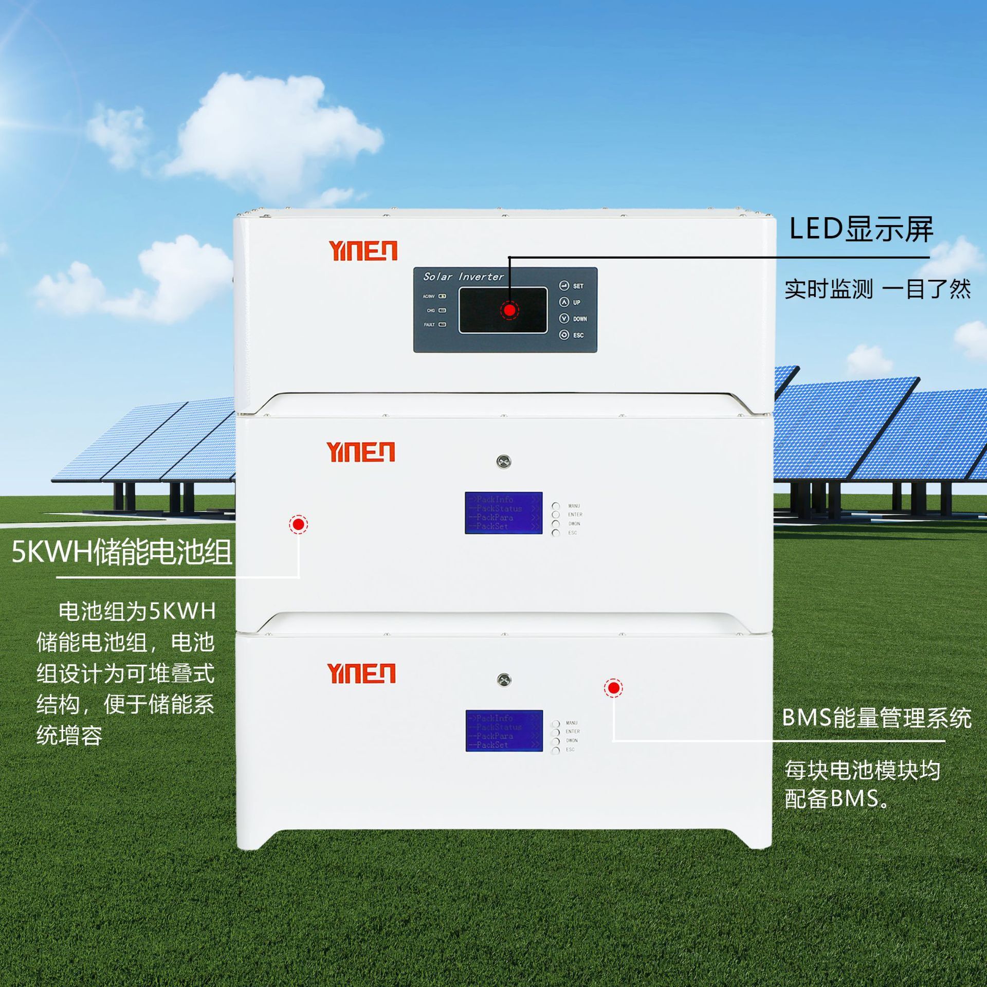 Một tế bào li-ti xếp chồng 15KWH chuyển hóa năng lượng quang điện 5KW cho một hệ thống lưu trữ điện thiếu nhiệt trong nhà