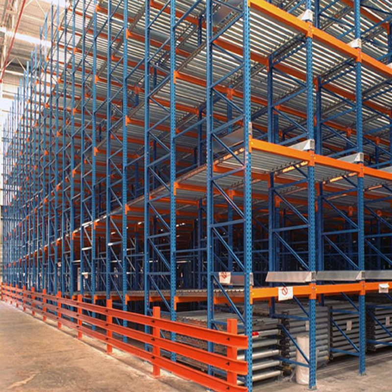 Pyramids set up a large factory warehouse with a first gravity roller storage heavy shelf.