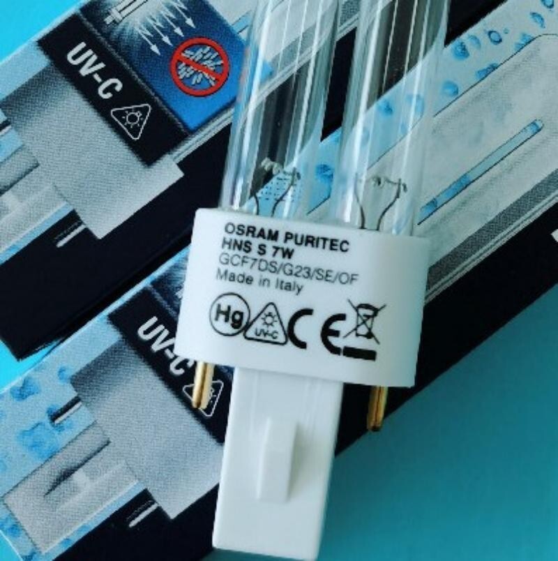The live OSRAM Oxram UVC254nm ultraviolet light HNS S 7W G23.