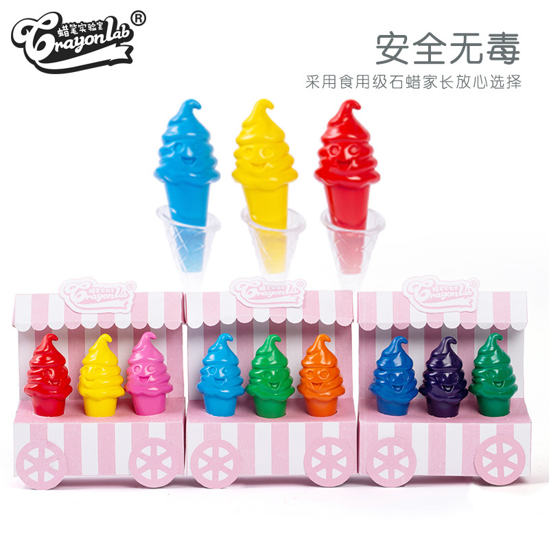 The factory sells child-safe ice cream crayons and paints a brush with baby crayons.