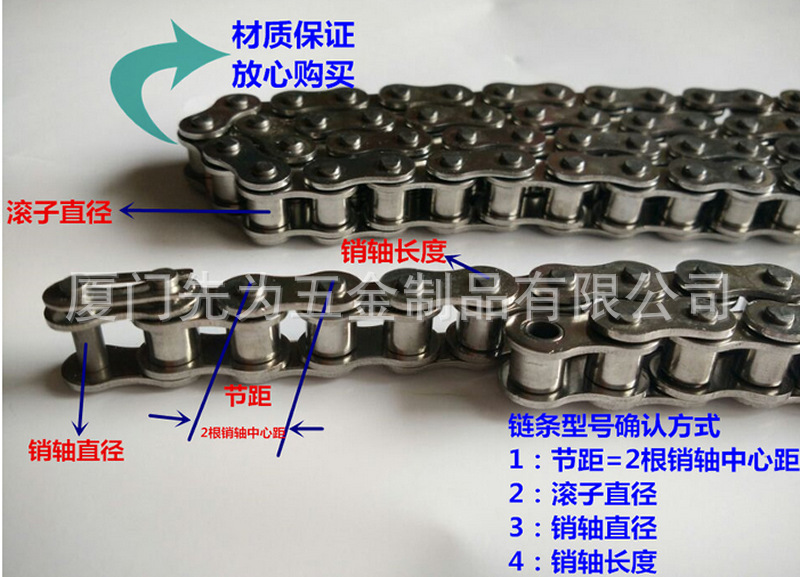 Chains. 1.6 inches of single-winded double-row chain with 28A-1 chain/ nodal distance 44.45/34