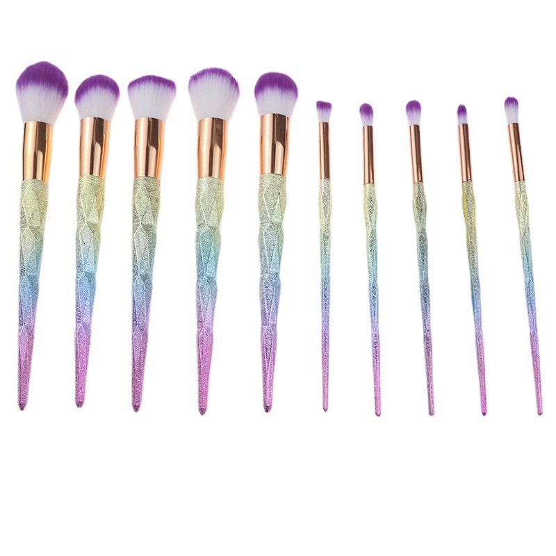 10 unicorn brushes with a full set of five large, small, coloured diamond handles