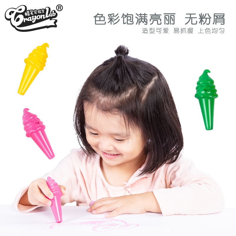 The factory sells child-safe ice cream crayons and paints a brush with baby crayons.