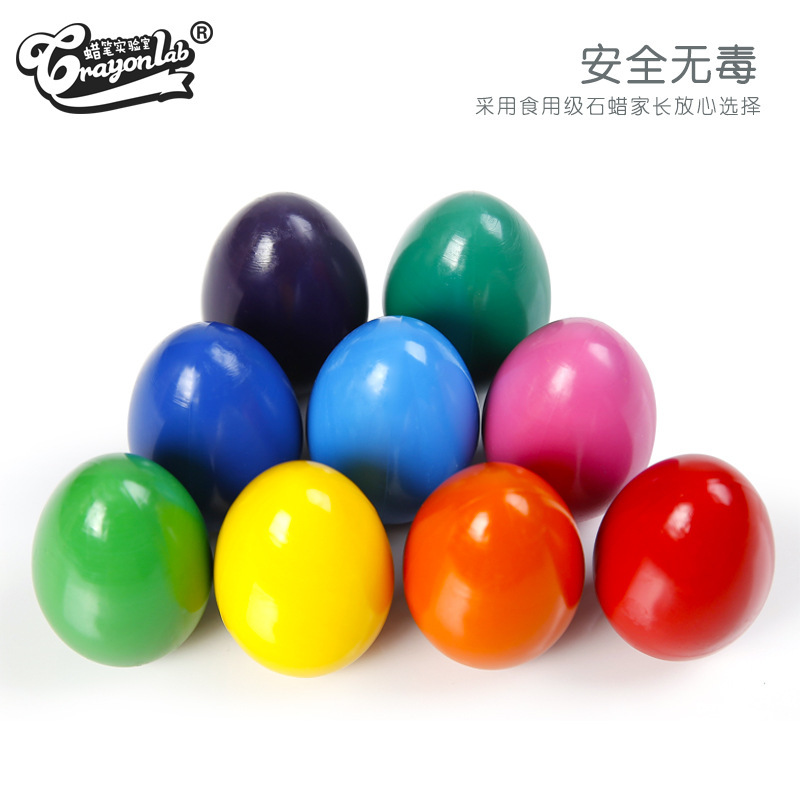 The factory sells nine colored egg crayons.