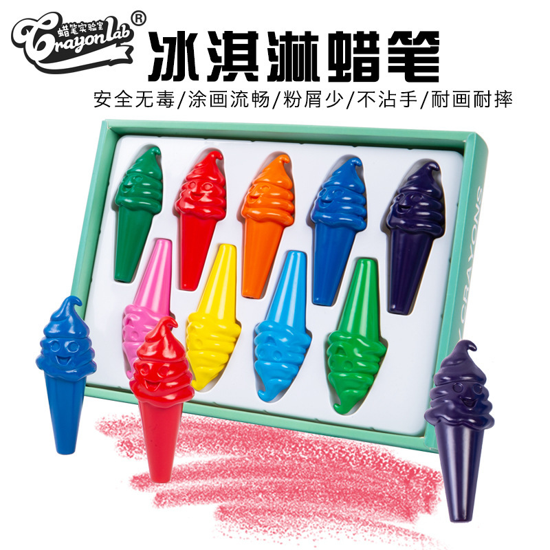 The factory sells child-safe ice cream crayons and paints a brush with baby crayons.