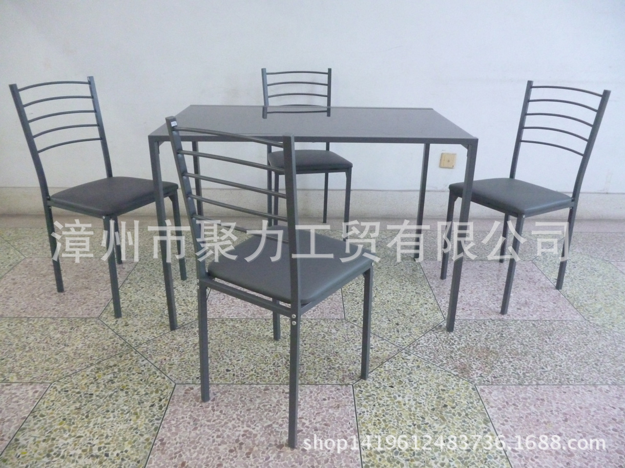 Steeled glass table and chair, 1+4 table and chair, whole colour table and chair, colour glass table and chair