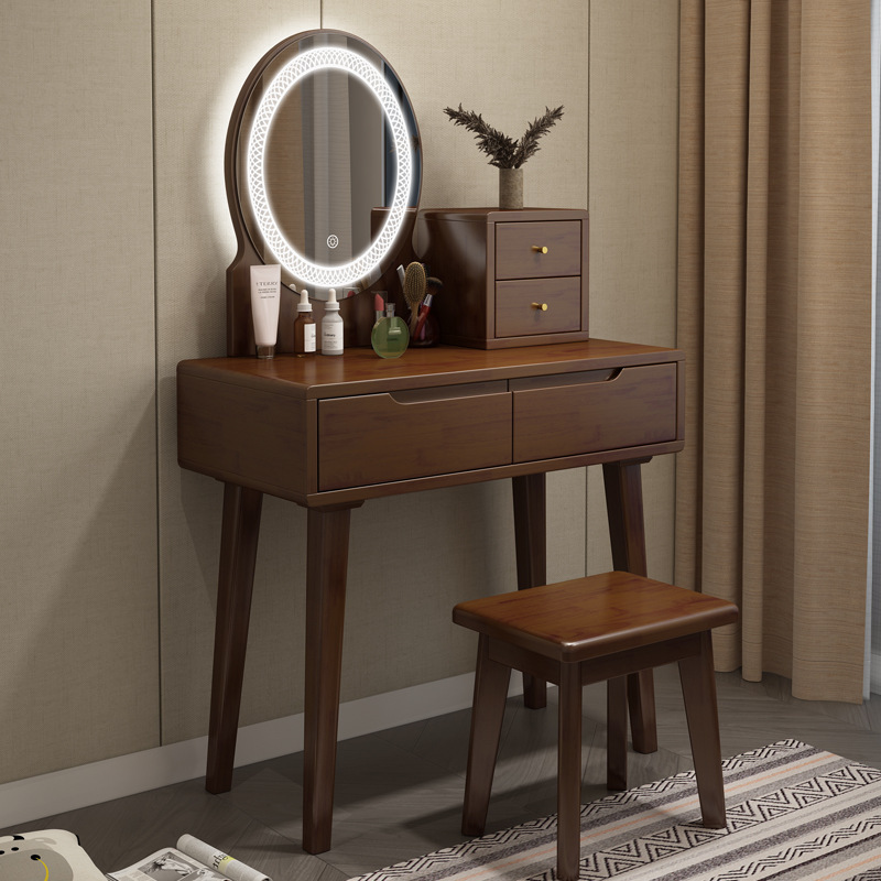 A small mini-cosm table with a small red-frozen red-frozen, modern-day cabinet in the Nordic wood dresser bedroom.