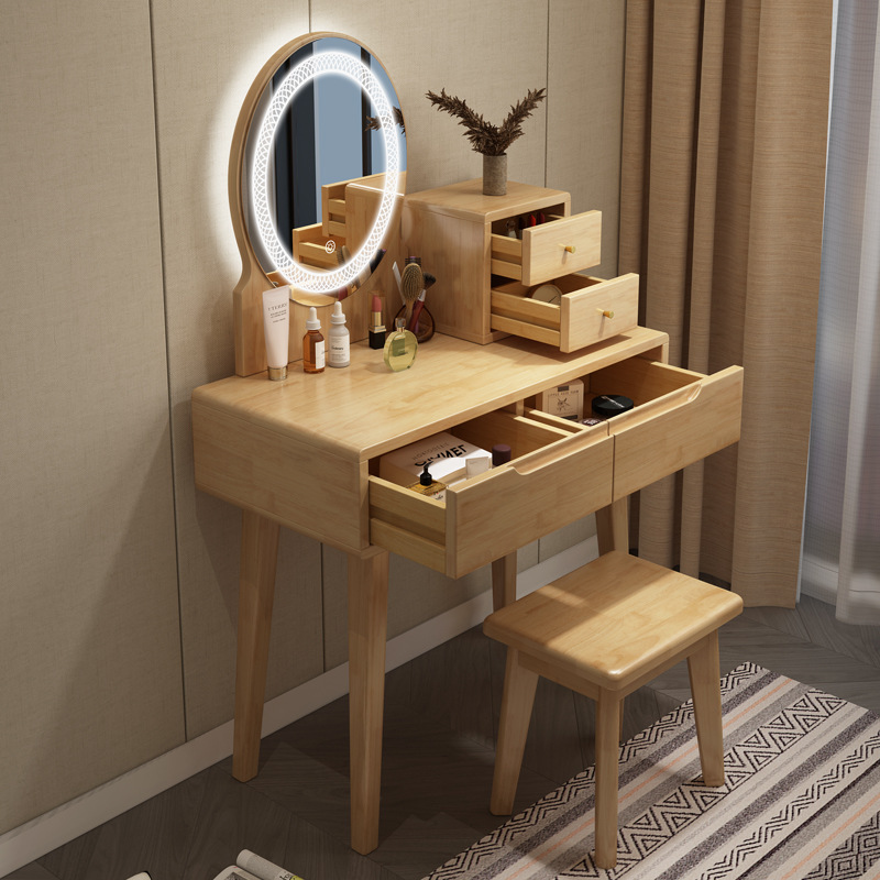 A small mini-cosm table with a small red-frozen red-frozen, modern-day cabinet in the Nordic wood dresser bedroom.