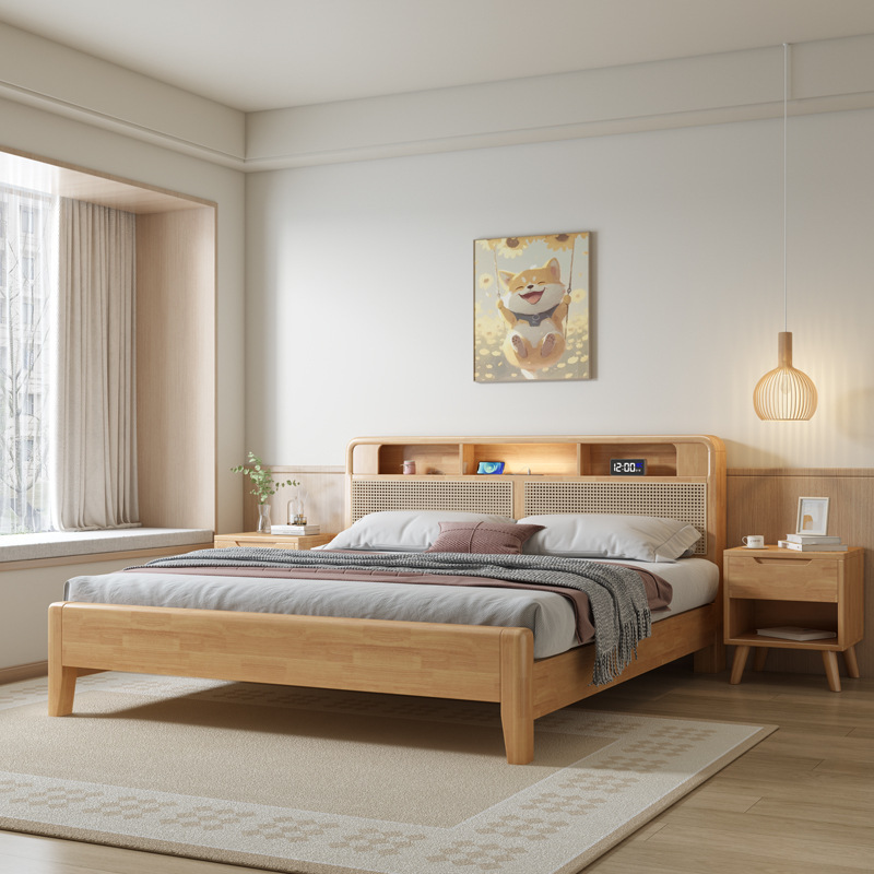 One-and-a-half-man bed with a simple, modern-day bedroom bed of 1.8 metres for a solid-wood bed in northern Europe