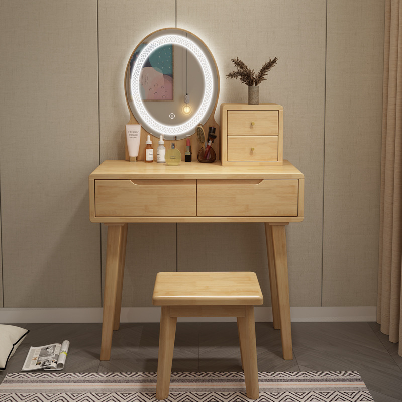 A small mini-cosm table with a small red-frozen red-frozen, modern-day cabinet in the Nordic wood dresser bedroom.