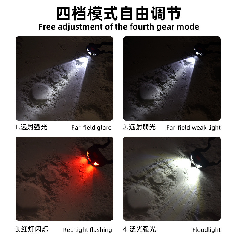 Cross-border new portable outdoor camping night-lighted LED sensor headlamps USB charged running headlamps