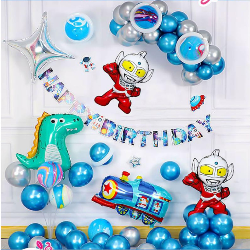 A birthday balloon suit and a cartoon tonic baby birthday party for kids.