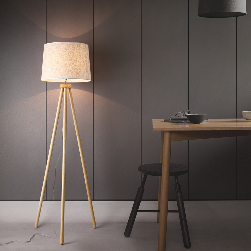 Cross-border, Nordic wooden linen stand-up lamp, led-down light for the living room