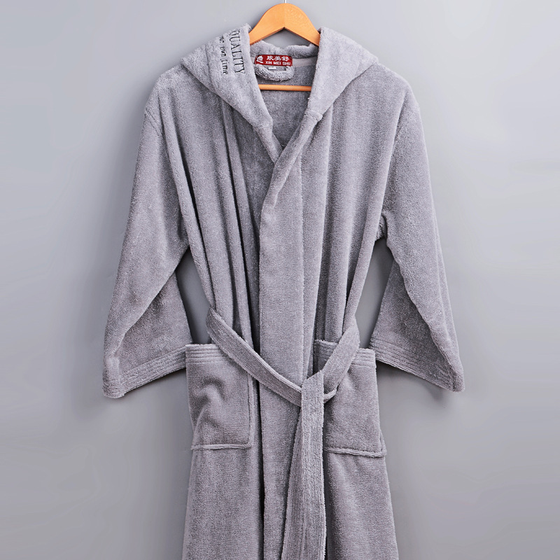 The hotel's pure cotton bathrobe and the morning robe with the hooded man and woman with the white towels.