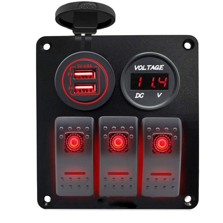 Car yacht modification of 3gang switch panel 3 switches with smoker USB charger voltage tablez