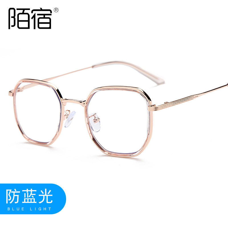 Stranger 20214 new polygonal close-looking lens metal transparency frame, blue light-proof lens INS