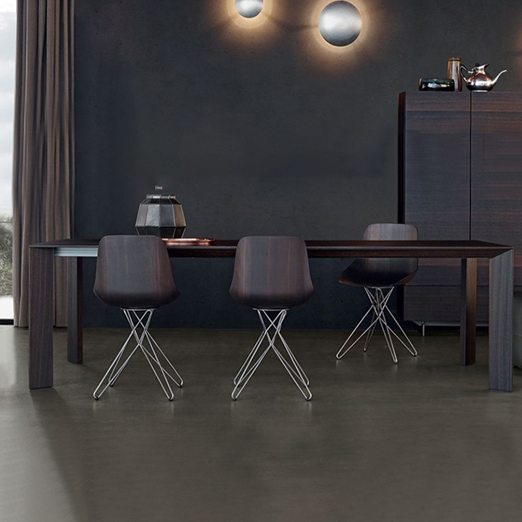 A large Nordic wood table and a rectangular home with a small household-type modern, about luxurious, smoked wax table.