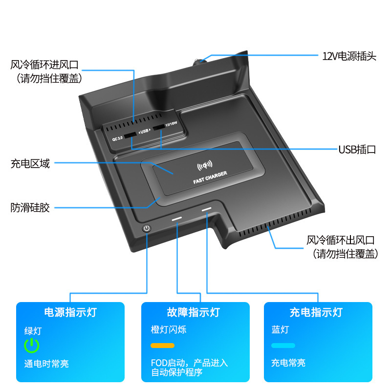 Car-mounted wireless charger applies to Toyota (19-21) Asian Dragon Phone Wireboard Original charger