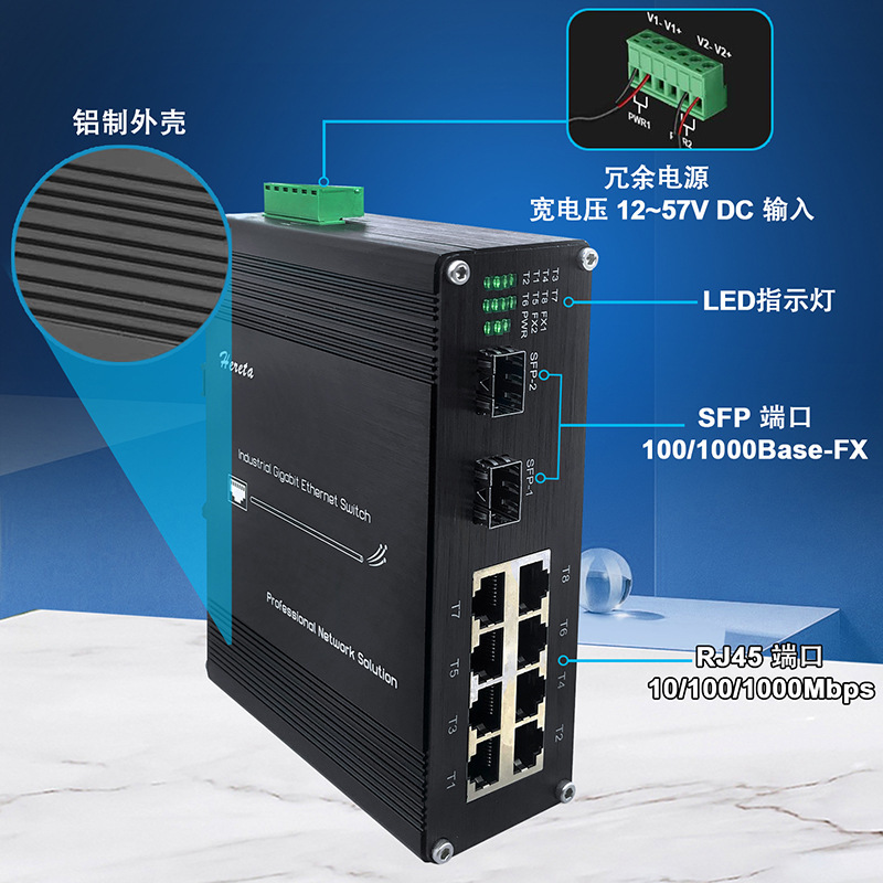 2-ray 8 power transmission high-efficiency gigabytes switch for SFP office network applications