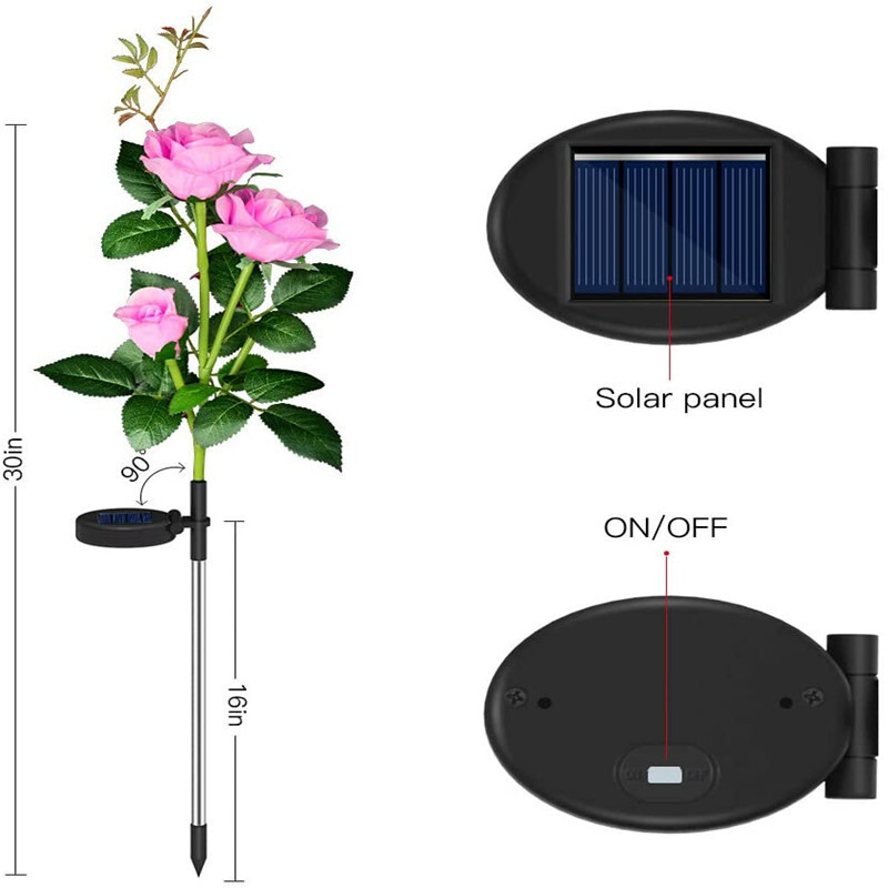 Amazon Cross-border Solar Simulator Rose Garden Decoration Lamps 3-headed Solar Lawn Lamps