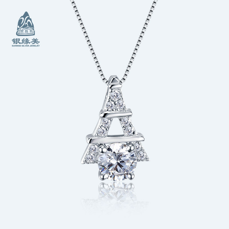 S925 single silver-spirited necklace Eiffel Tower.