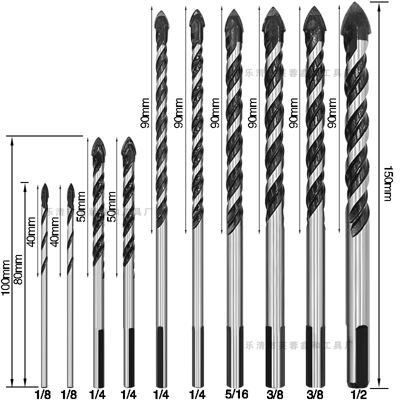 陶瓷三角钻大理石打孔器加长合金玻璃钻亚马逊10pcs