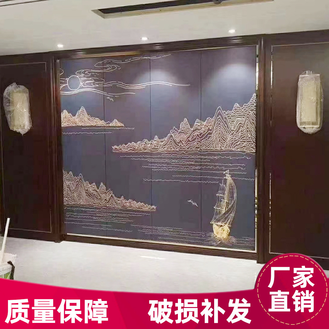 厂家刺绣背景墙布新中式壁画电视墙画酒店硬包花鸟山水独绣壁布