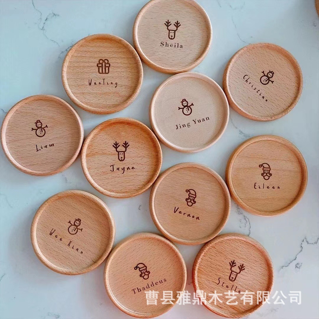 中式實木杯墊餐桌墊圓形餐廳咖啡隔熱墊實木杯墊圓形家用木質杯墊