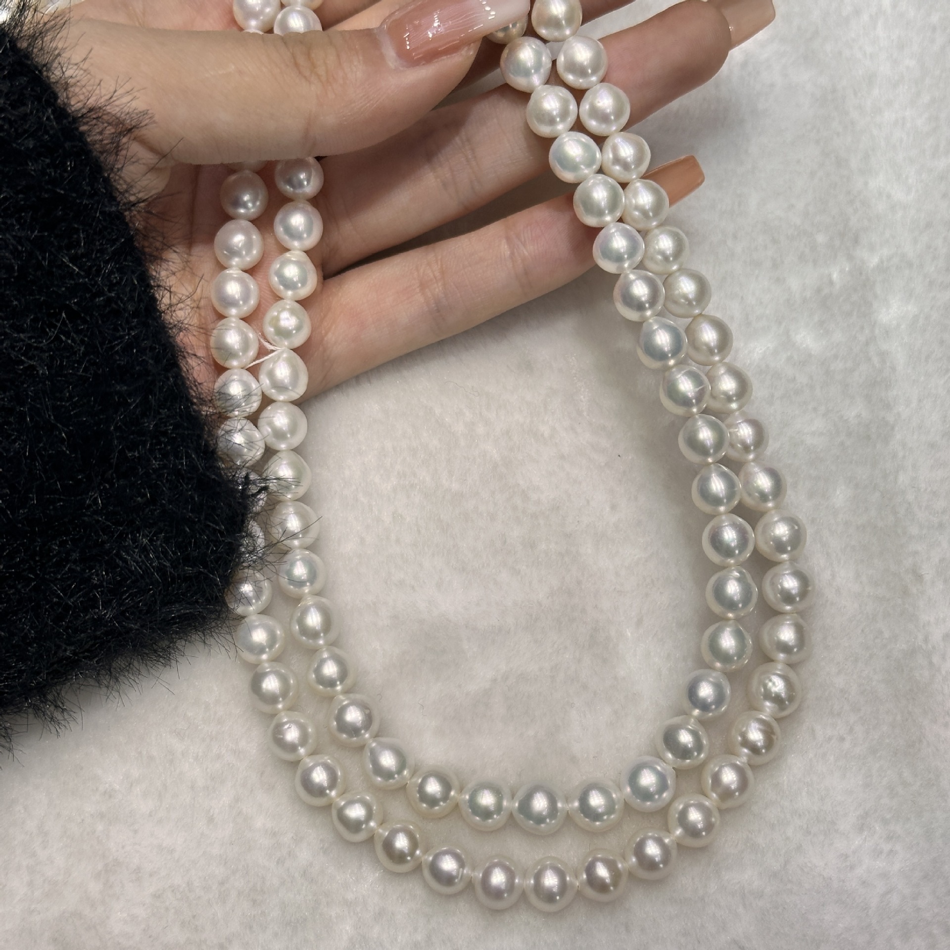 The 8-9 fresh water pearl necklace nears a straight circle, and the half-finished chain of wholesale sales is DIY.