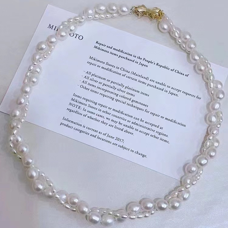 3-4mm + 7-8MM Fresh water pearls, rice chained pearls, double chained butterflies, advanced chain gas