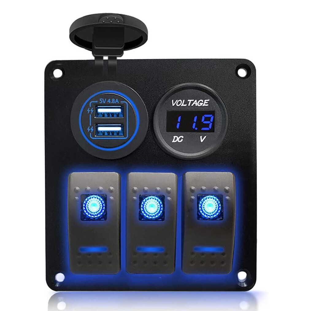 Car yacht modification of 3gang switch panel 3 switches with smoker USB charger voltage tablez