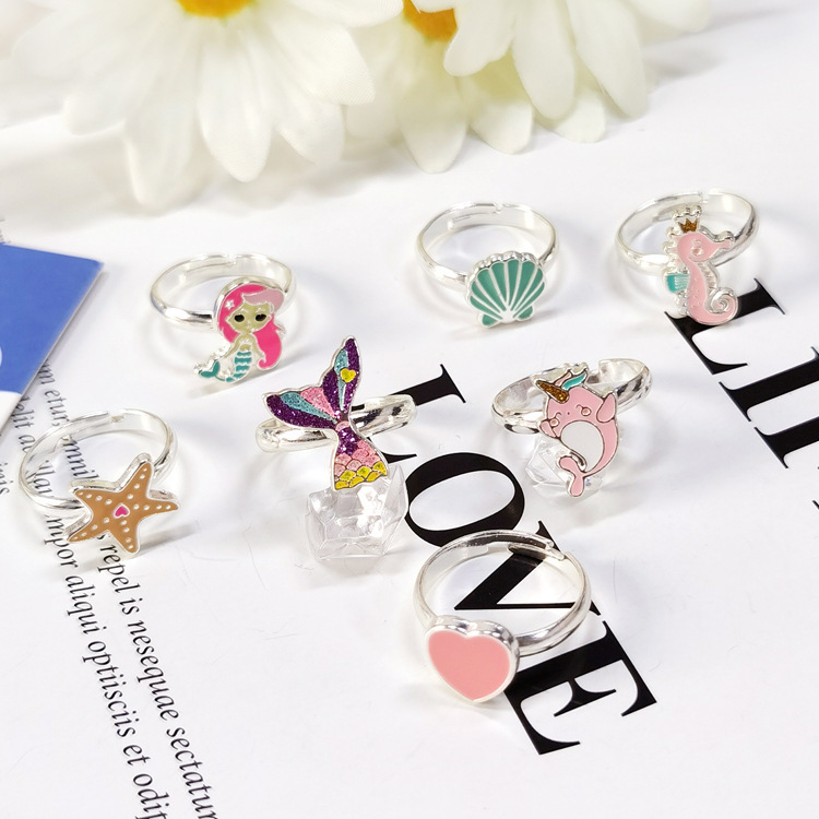 Children's ring, unicorn, mermaid alloy oil, regulates the ring tom tom girl's hair.