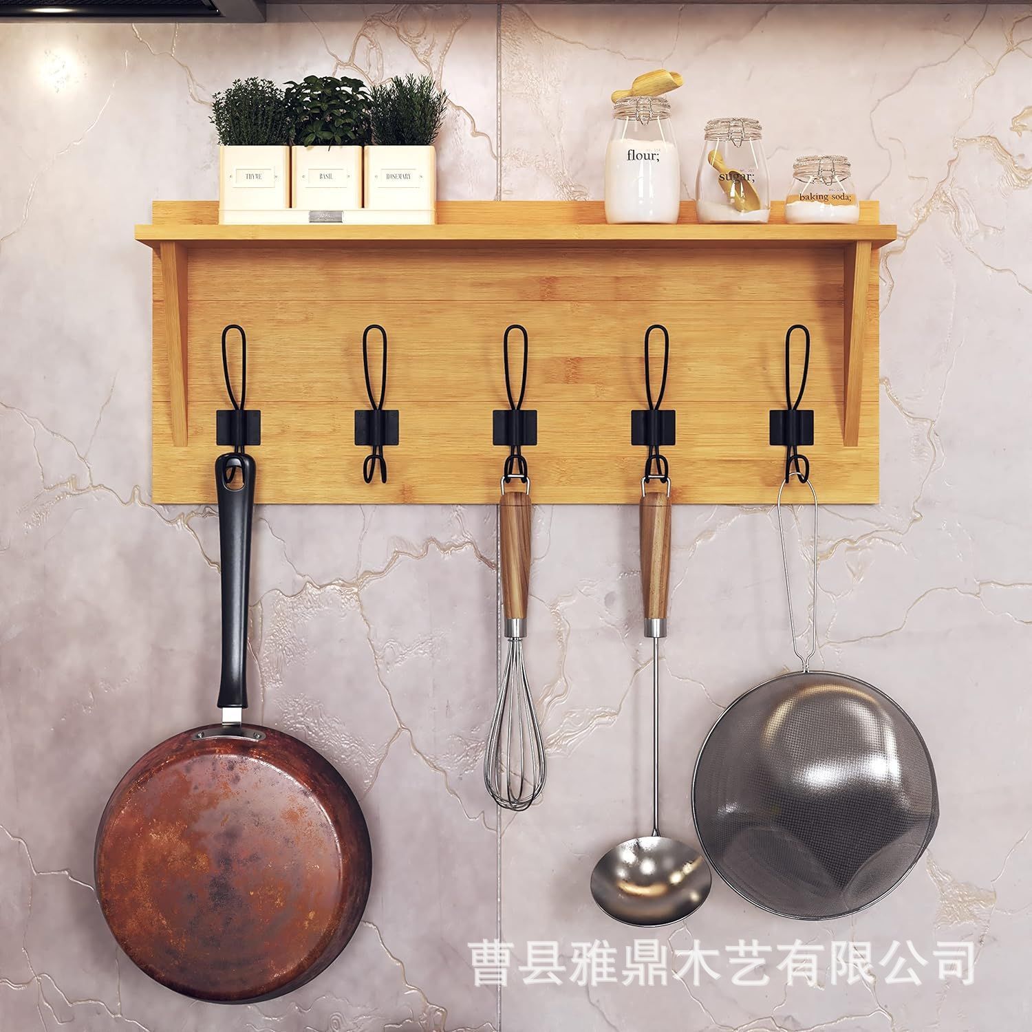 玄關鑰匙木質收納掛架客廳壁掛式衣帽置物架家用多格竹製掛鉤架子