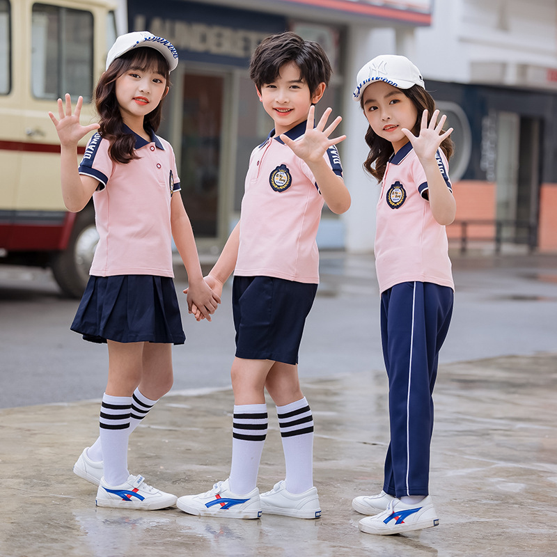 School uniform for primary school pupils, short-sleeved-sleeve school, kindergarten school uniform for children in pure cotton sports