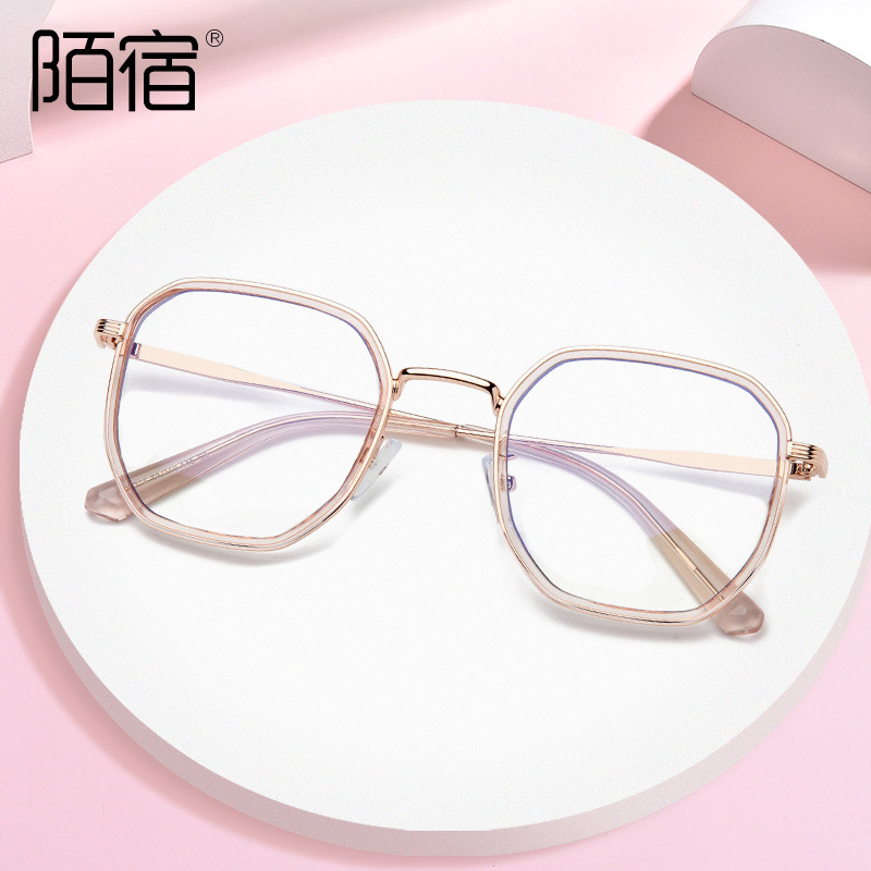 Stranger 20214 new polygonal close-looking lens metal transparency frame, blue light-proof lens INS