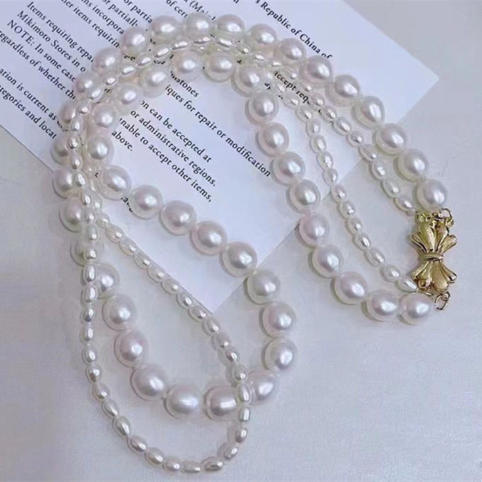 3-4mm + 7-8MM Fresh water pearls, rice chained pearls, double chained butterflies, advanced chain gas