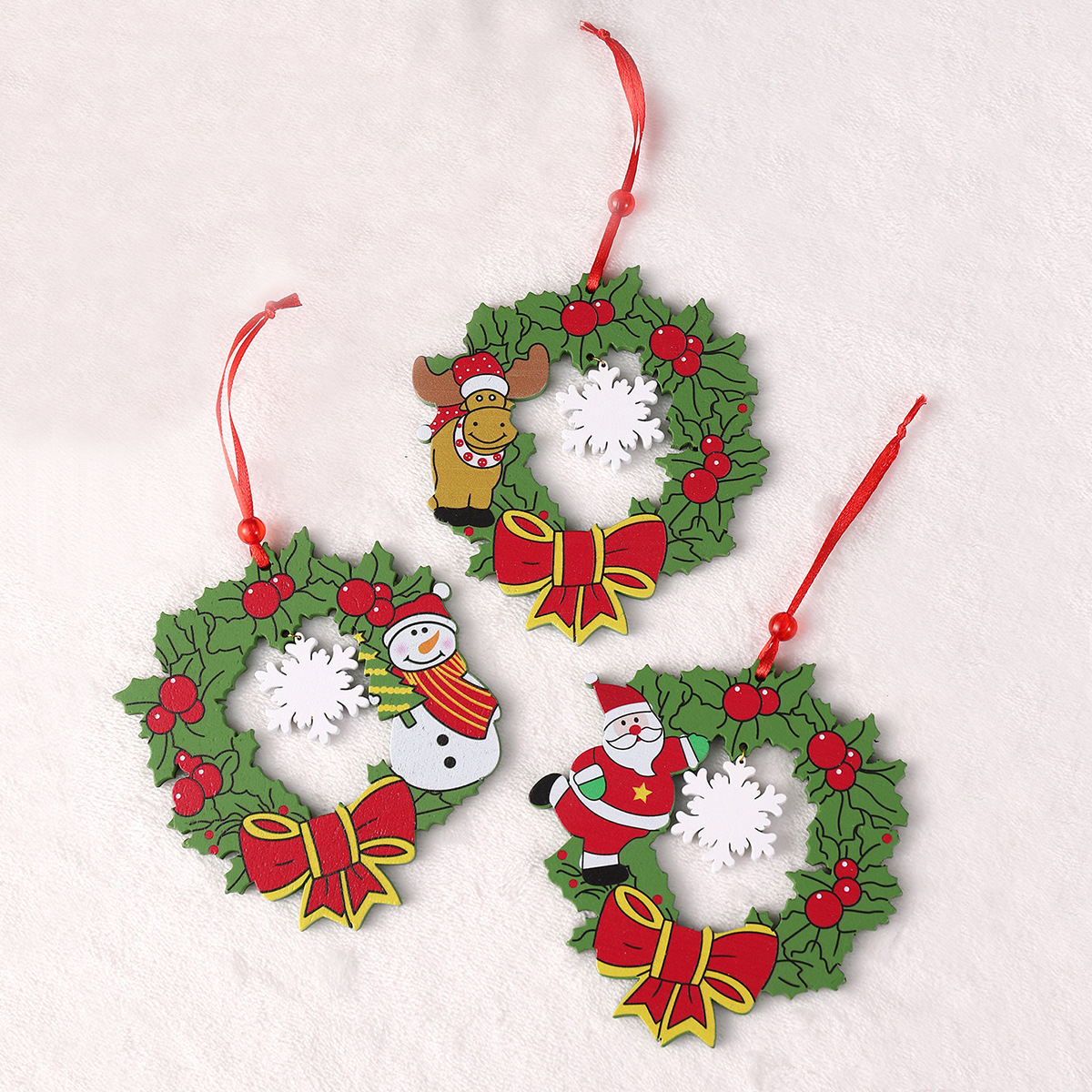 Christmas Decoration Wood Creative Flower Ring, Christmas Tree Decoration Snowman, Santa Claus.