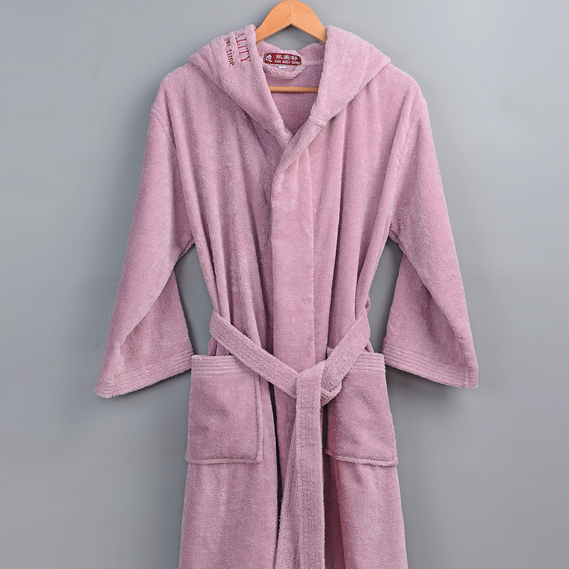 The hotel's pure cotton bathrobe and the morning robe with the hooded man and woman with the white towels.