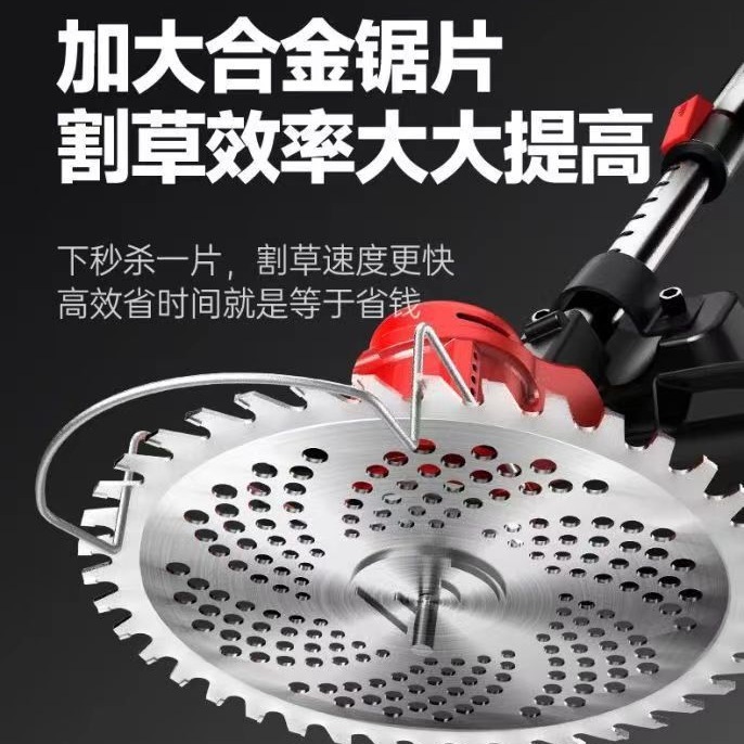 Một máy cắt cỏ căn hộ với bộ làm vườn nhỏ trên máy cắt cỏ và máy cắt cỏ li-ti